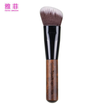 T04 Nylon haarcontourenborstel Foundation Make-up borstel Houten handgreep Verdikte aluminium